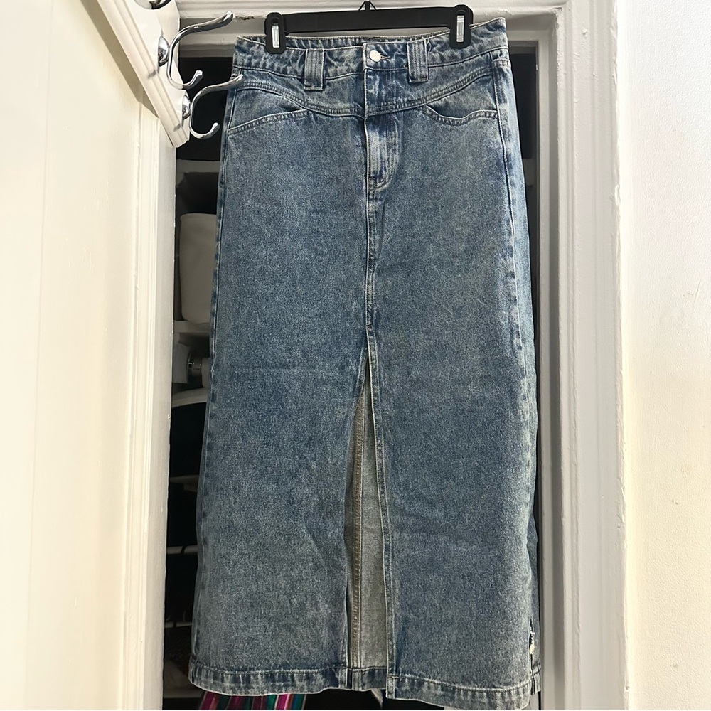 Denim Maxi Skirt with Front Slit